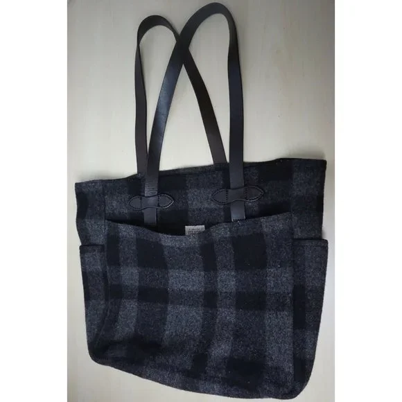 Filson Gray Black Wool Leather Strap Mackinaw Tote Bag - Picture 1 of 4